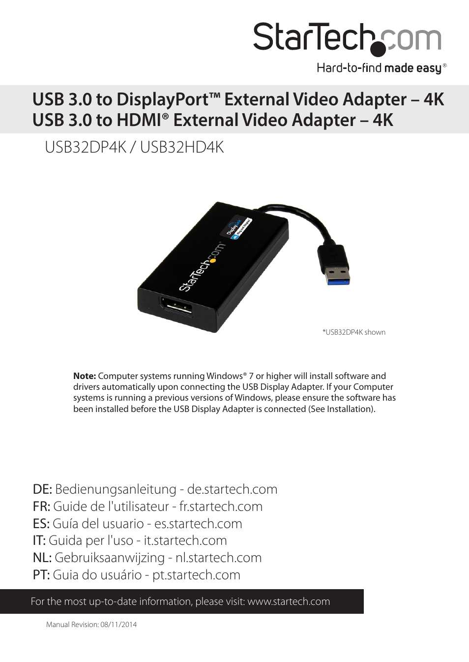 StarTech.com USB32HD4K User Manual | 12 pages