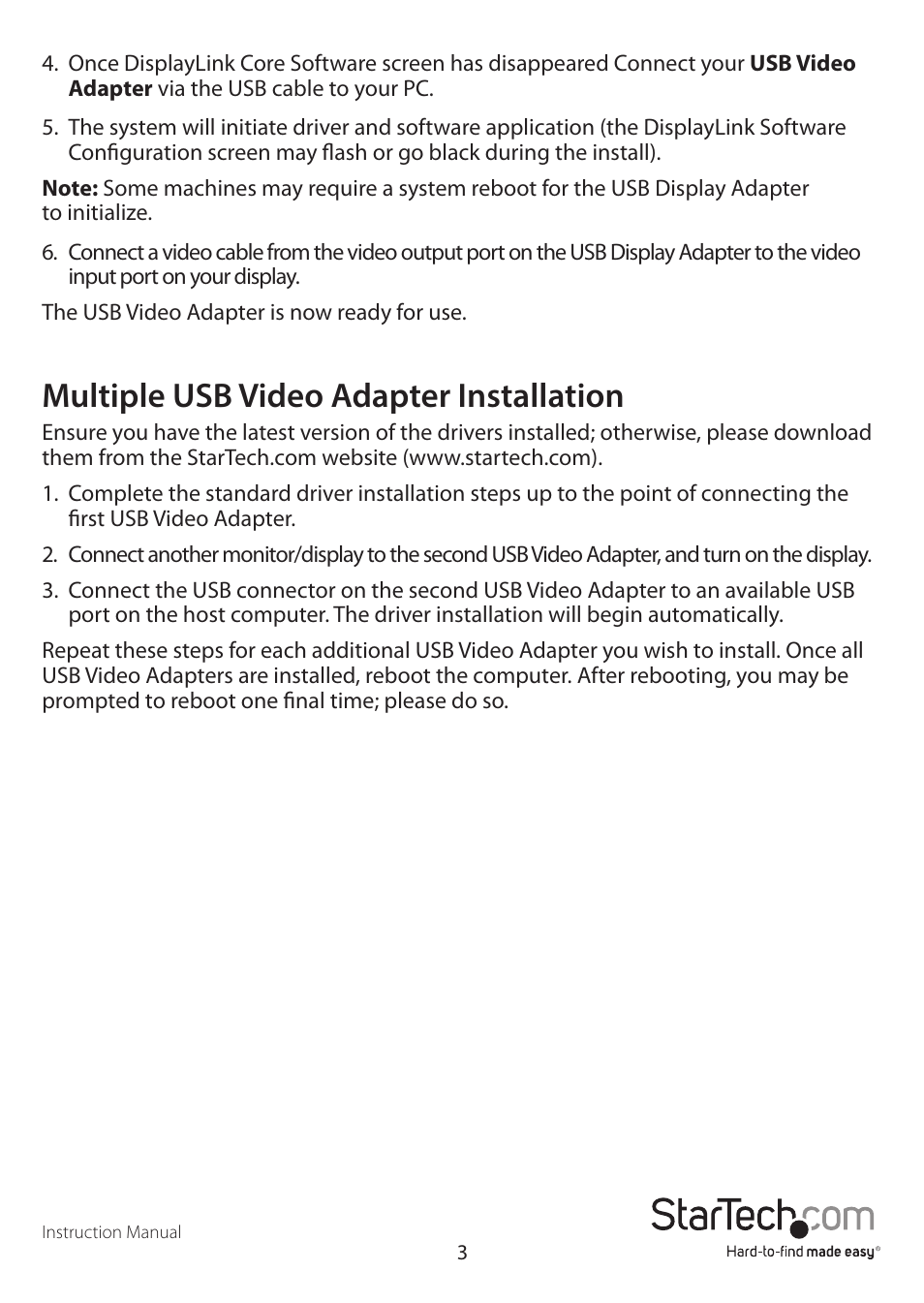 Multiple usb video adapter installation | StarTech.com USB32HD4K User Manual | Page 6 / 12