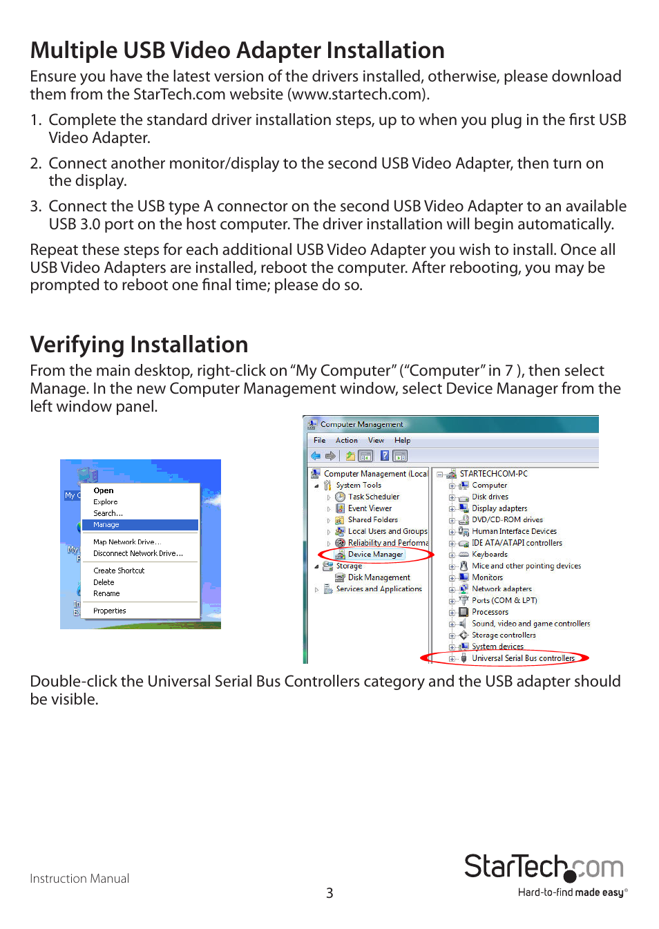 Multiple usb video adapter installation, Verifying installation | StarTech.com USB32VGAE User Manual | Page 6 / 12