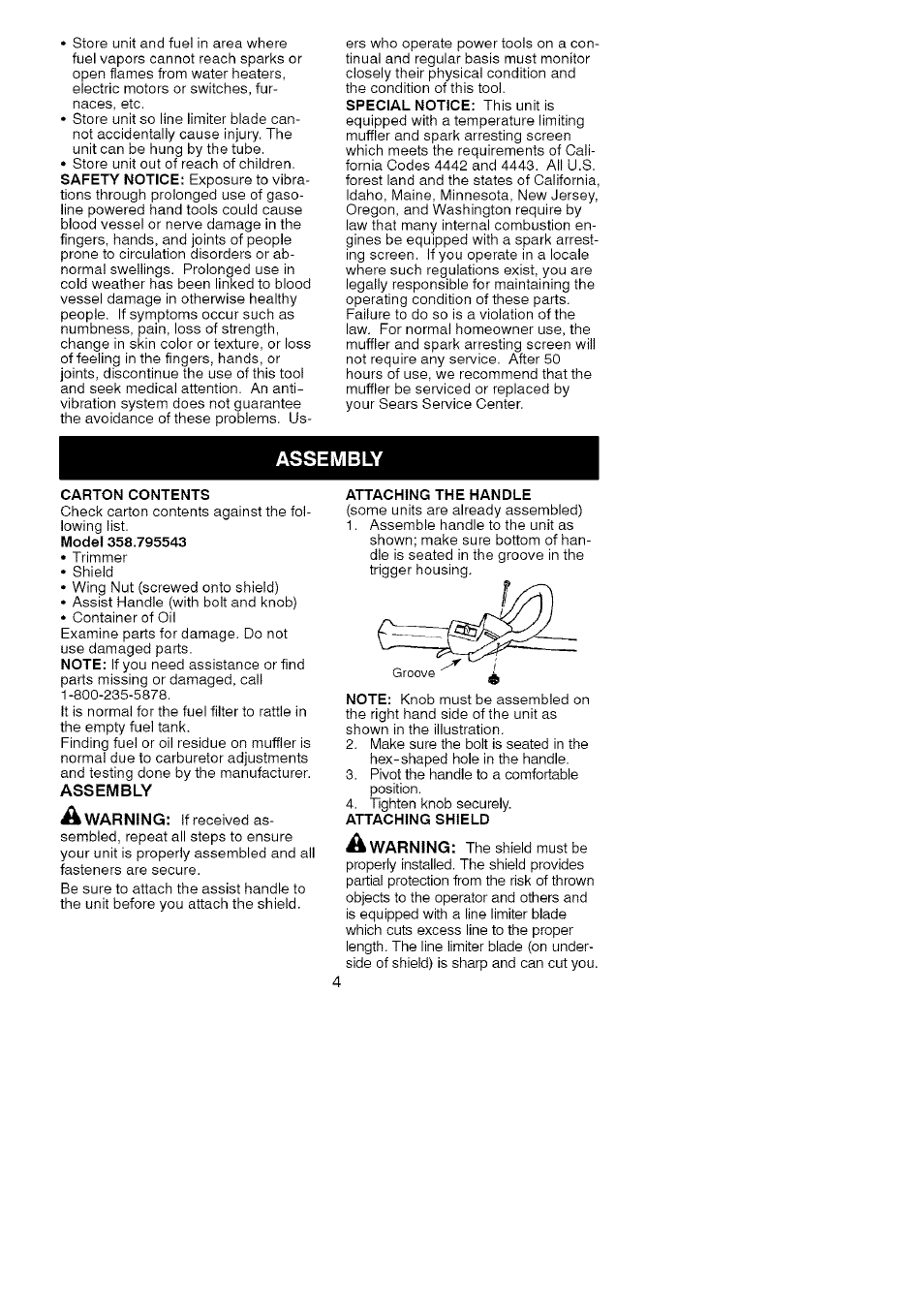 Assembly | Craftsman 358.795543 User Manual | Page 4 / 13