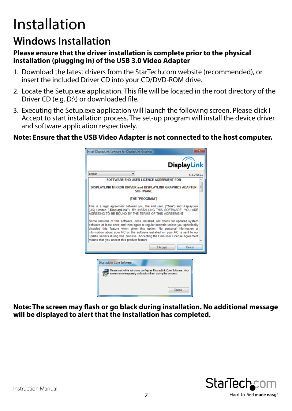 Installation, Windows installation | StarTech.com USB32HDDVII User Manual | Page 5 / 16