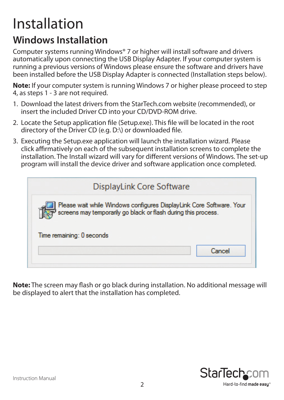Installation, Windows installation | StarTech.com USB32DVIPRO User Manual | Page 5 / 15