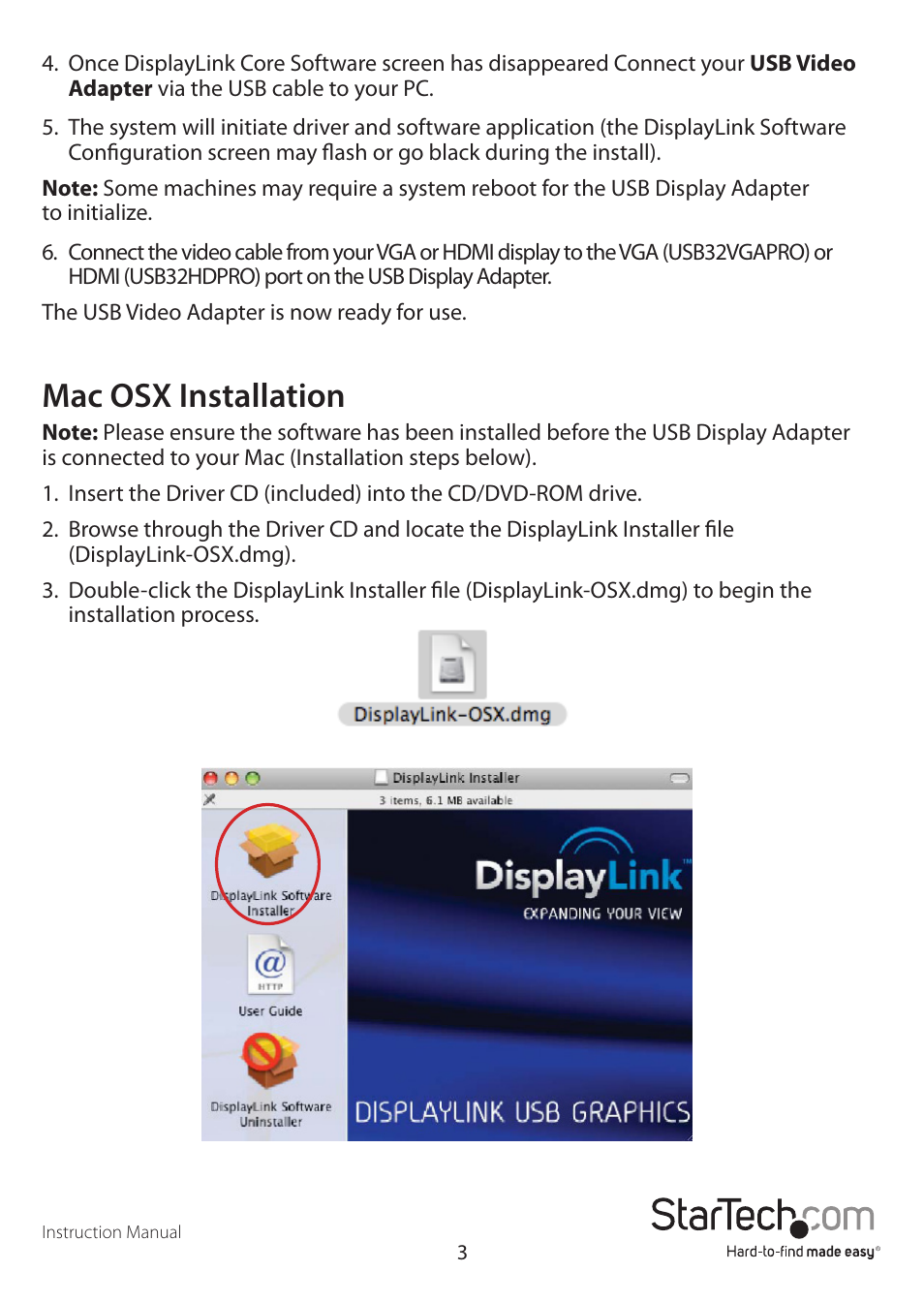 Mac osx installation | StarTech.com USB32DVIPRO User Manual | Page 6 / 15