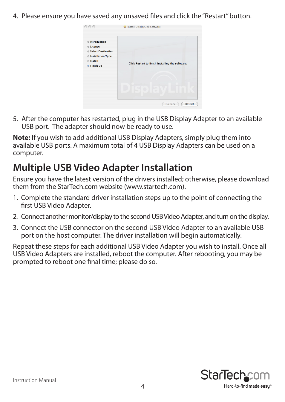 Multiple usb video adapter installation | StarTech.com USB32DVIPRO User Manual | Page 7 / 15