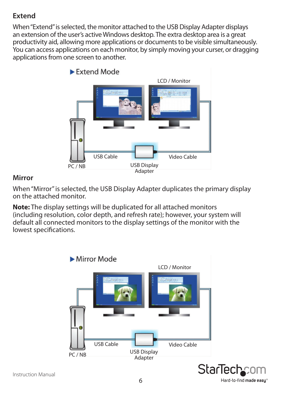 Extend, Mirror | StarTech.com USB32DVIPRO User Manual | Page 9 / 15
