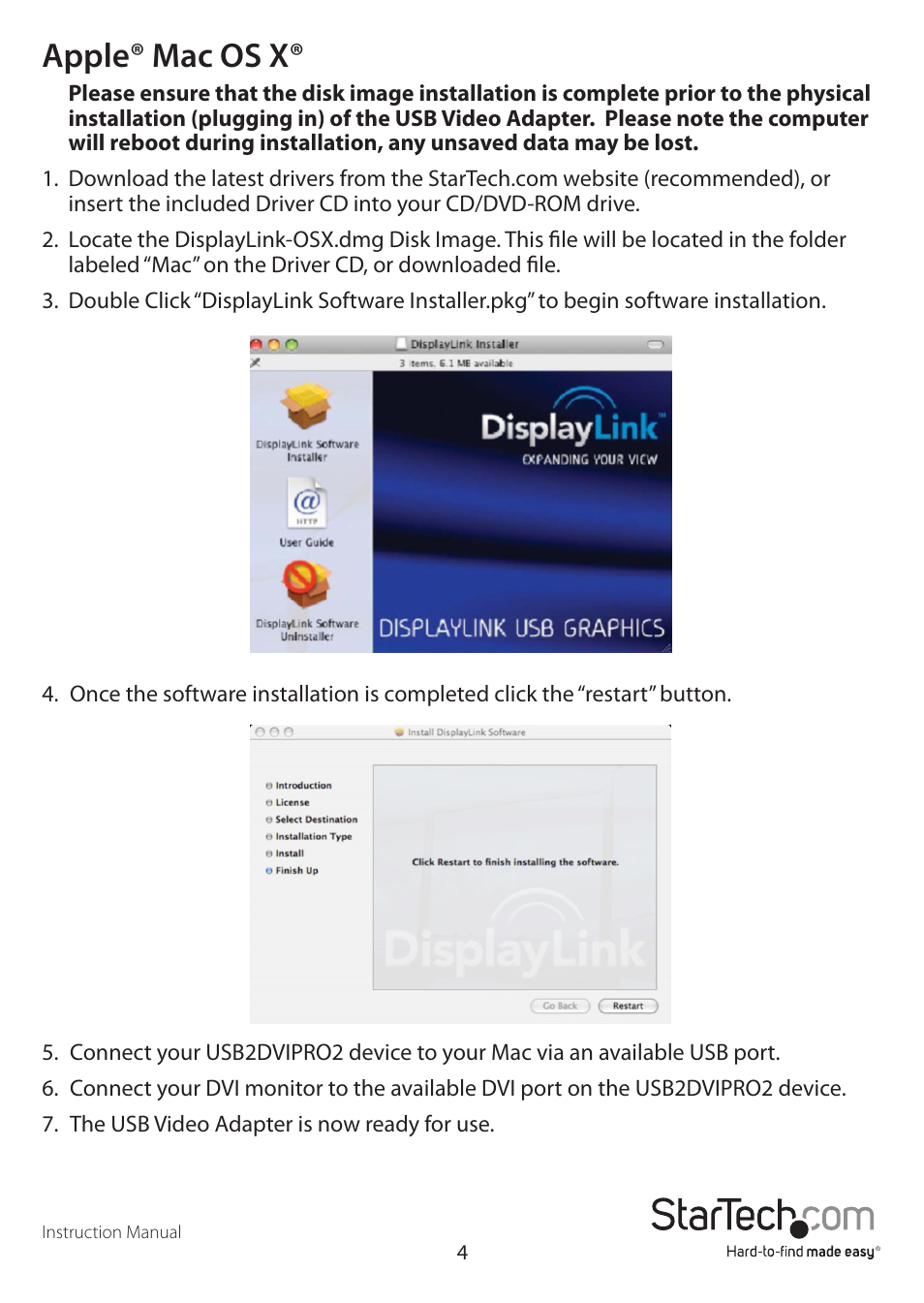 Apple® mac os x | StarTech.com USB2DVIPRO2 User Manual | Page 7 / 15
