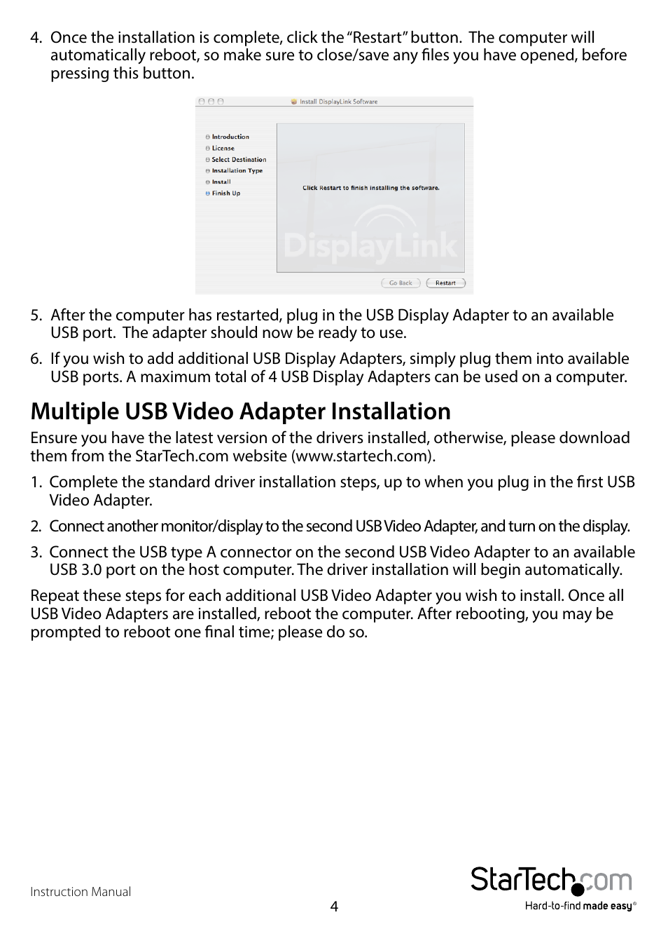 Multiple usb video adapter installation | StarTech.com USB32DPPRO User Manual | Page 7 / 15