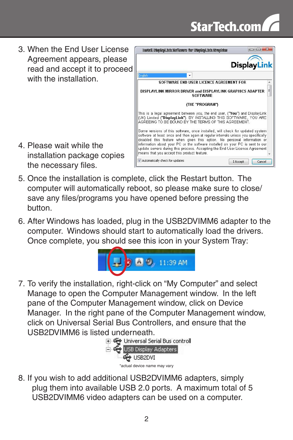 StarTech.com USB2DVIMM6 User Manual | Page 5 / 14