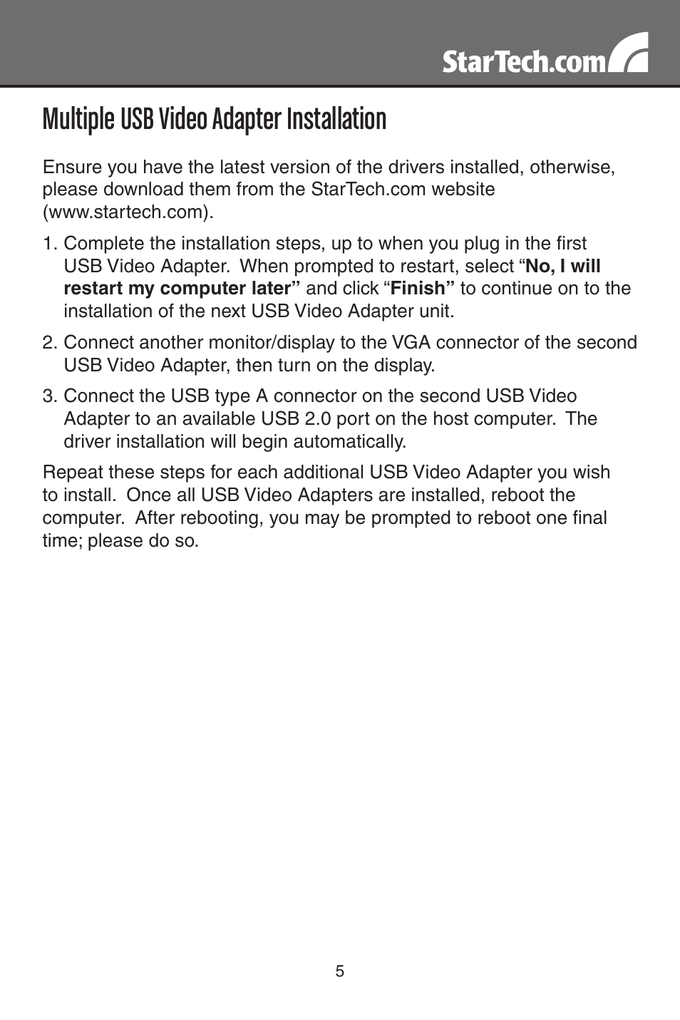 Multiple usb video adapter installation | StarTech.com USB2VGA2 User Manual | Page 8 / 15