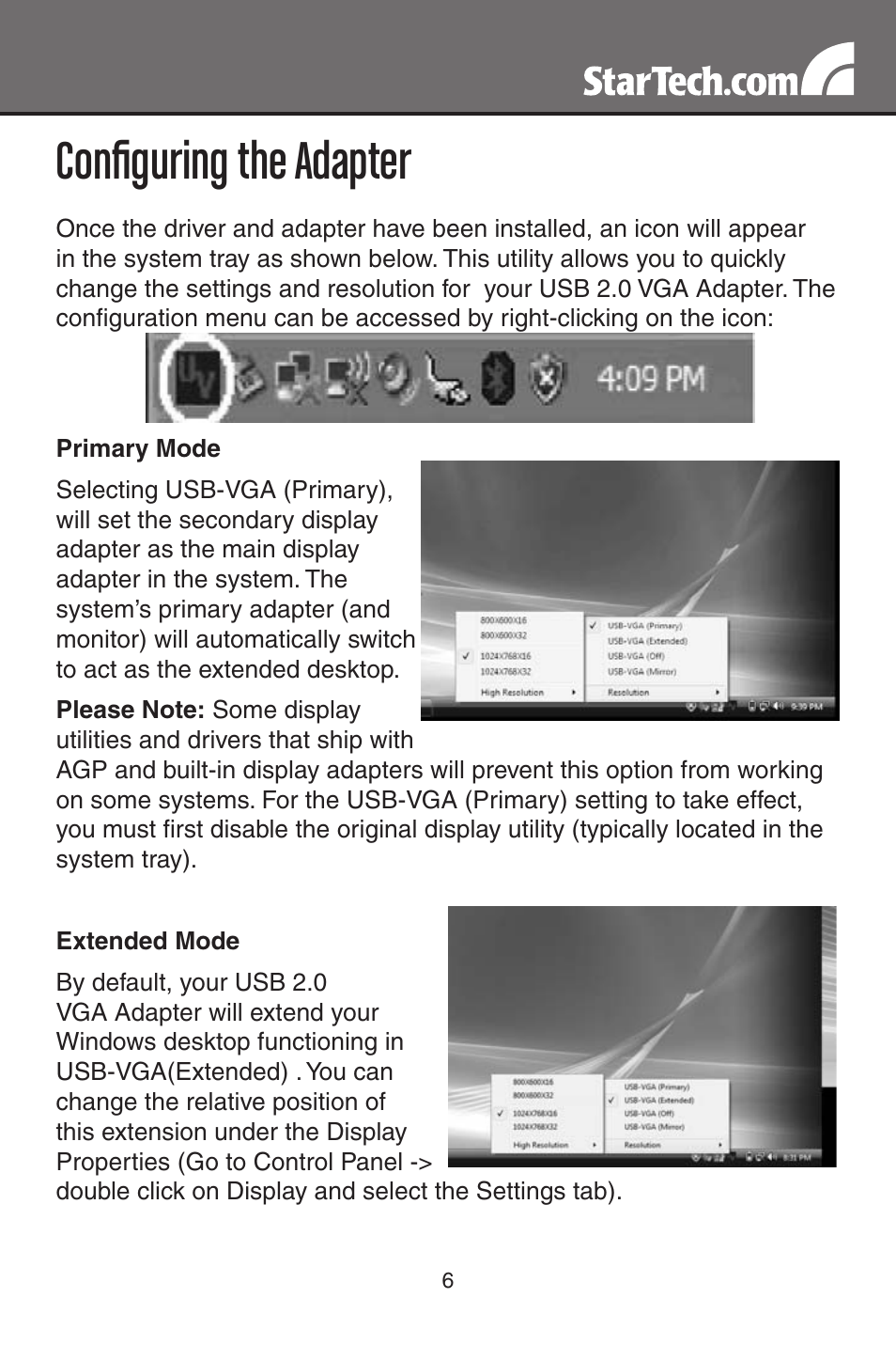 Configuring the adapter | StarTech.com USB2VGA2 User Manual | Page 9 / 15