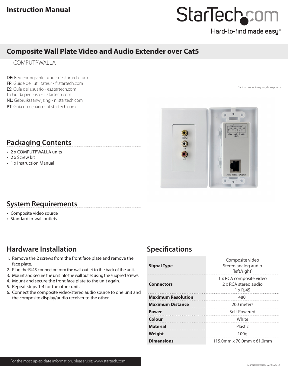StarTech.com COMPUTPWALLA User Manual | 2 pages