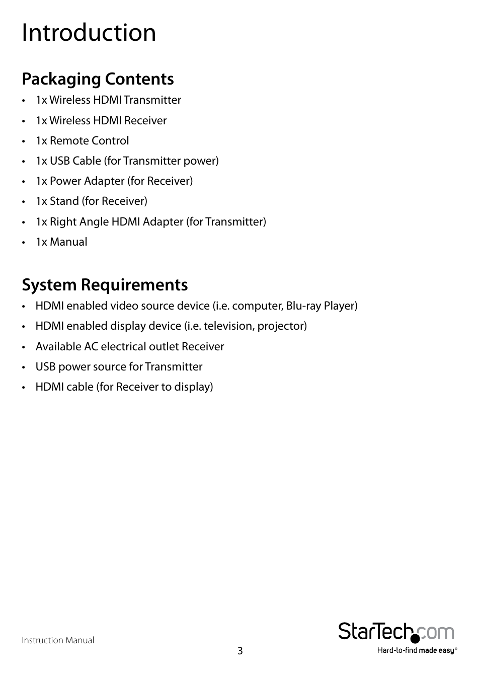 Introduction, Packaging contents, System requirements | Packaging contents system requirements | StarTech.com ST121WHDST User Manual | Page 6 / 12