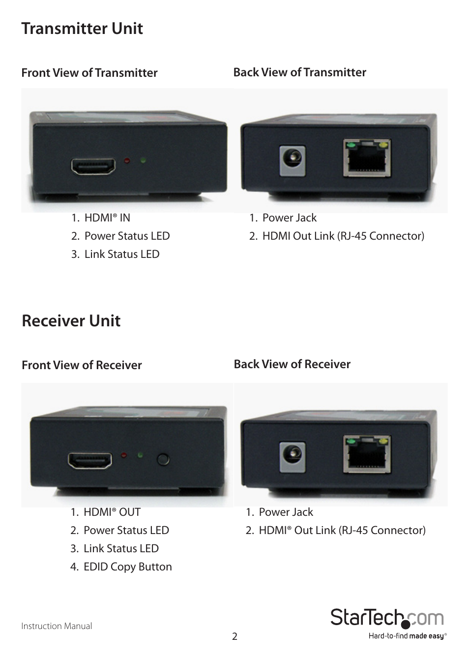 Transmitter unit, Receiver unit | StarTech.com ST12MHDDC User Manual | Page 5 / 12