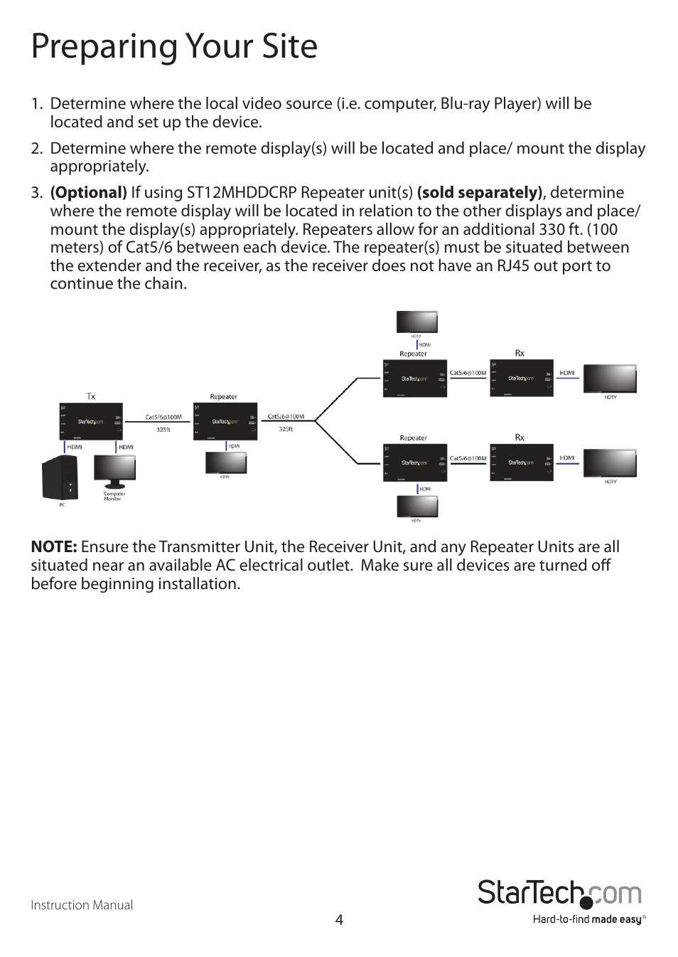 Preparing your site | StarTech.com ST12MHDDC User Manual | Page 7 / 12