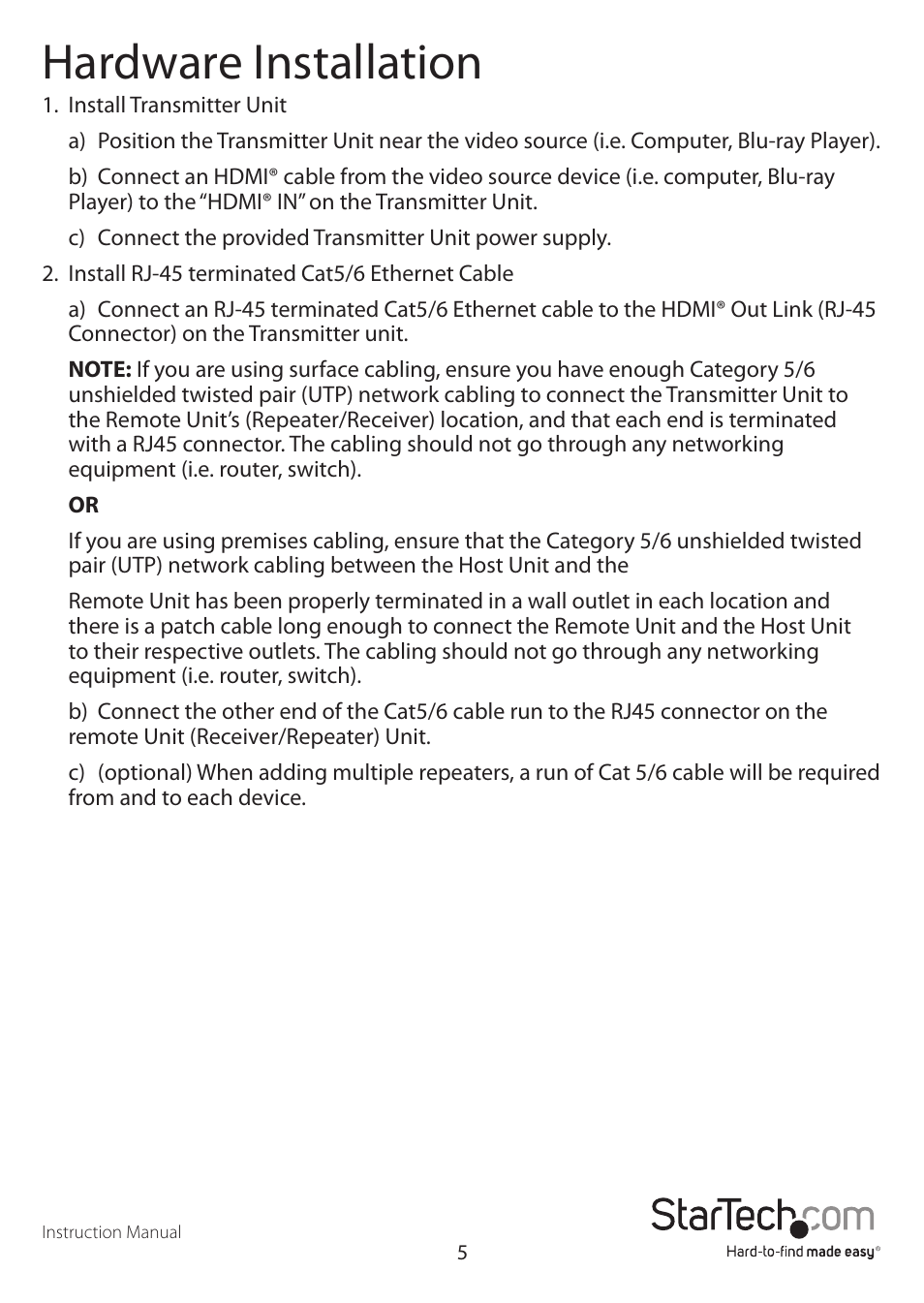 Hardware installation | StarTech.com ST12MHDDC User Manual | Page 8 / 12