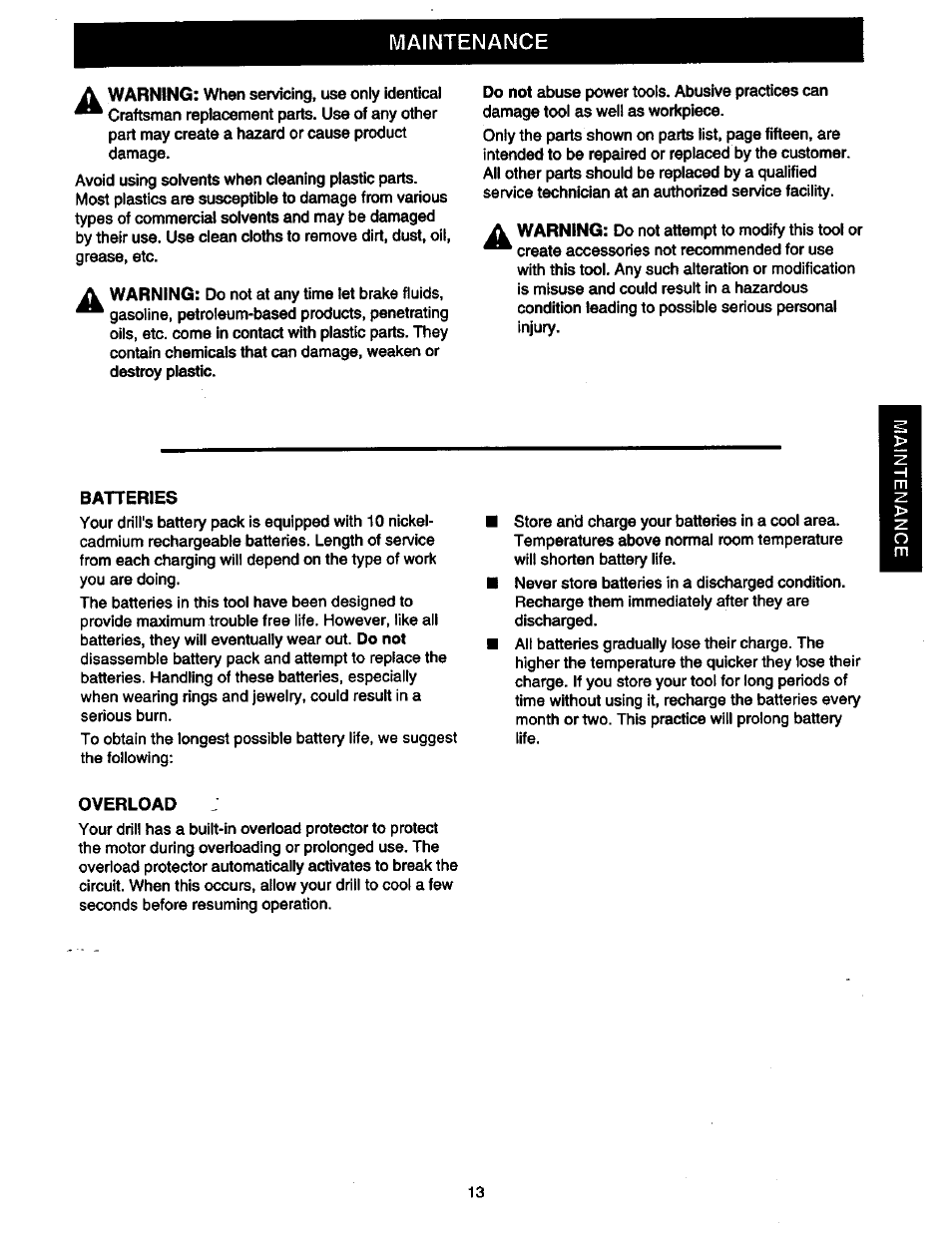 Maintenance | Craftsman 973.2748.70 User Manual | Page 13 / 16
