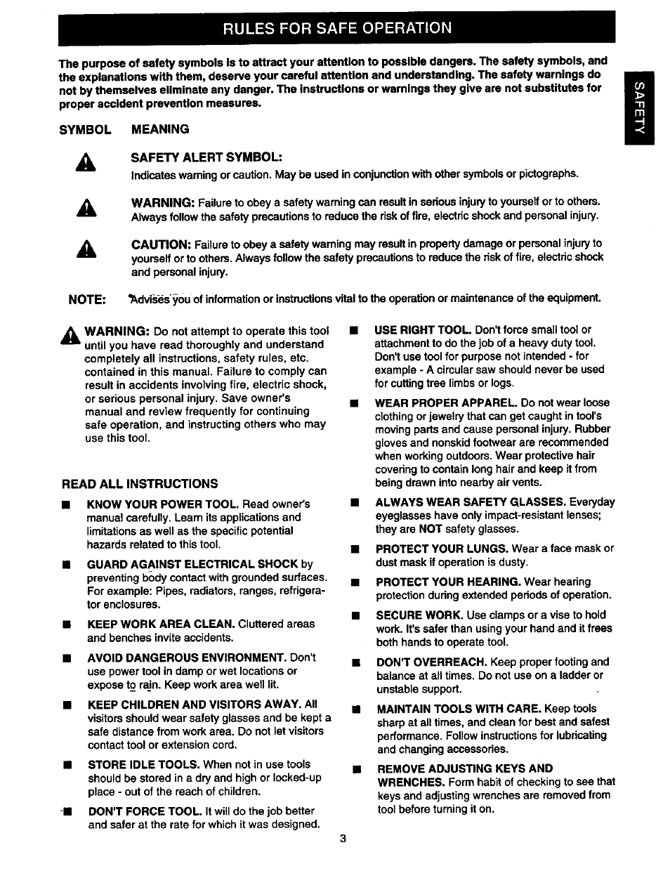 Guard against electrical shock by, Keep children and visitors away. all, Rules for safe operation | Craftsman 973.2748.70 User Manual | Page 3 / 16
