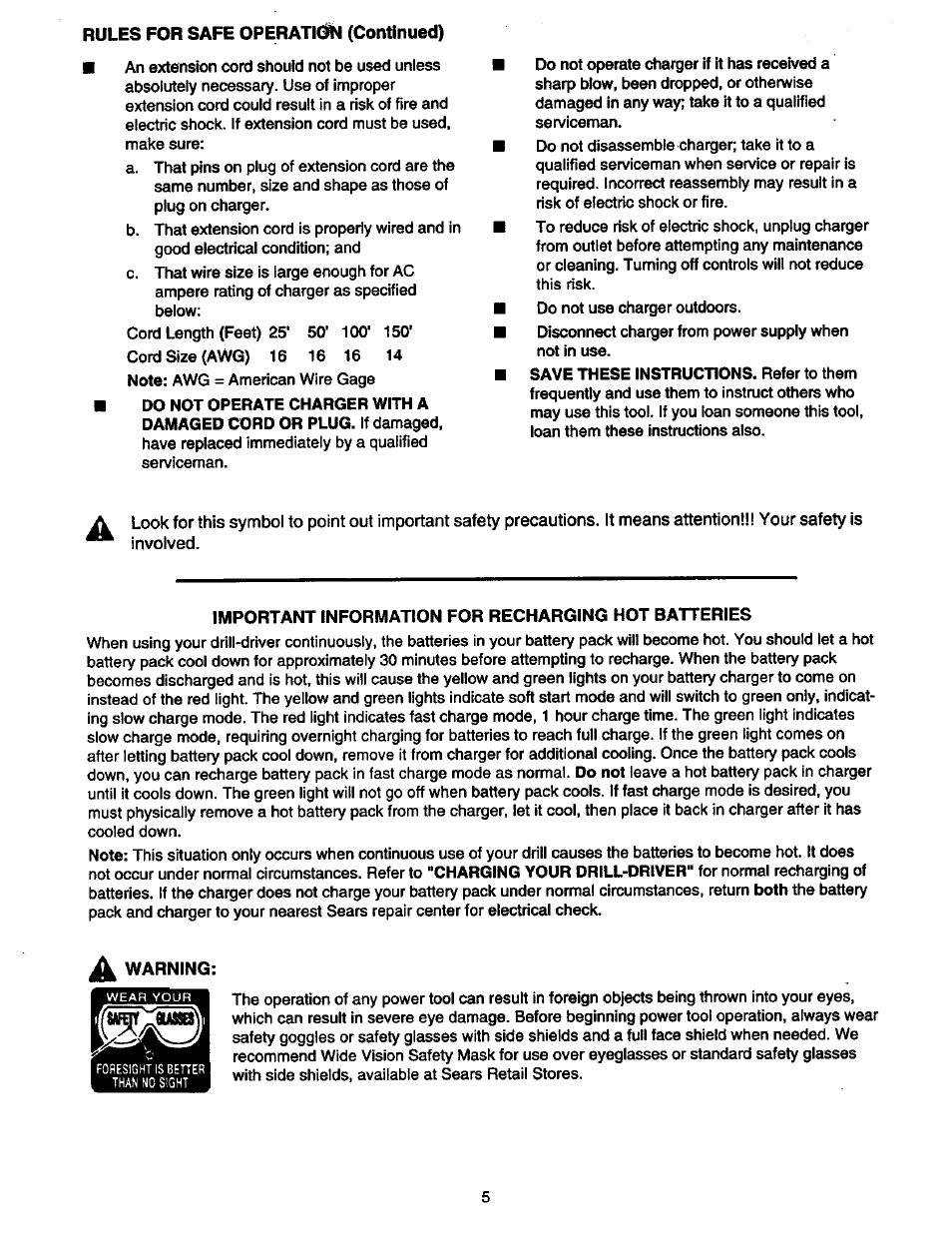 Important information for recharging hot batteries | Craftsman 973.2748.70 User Manual | Page 5 / 16