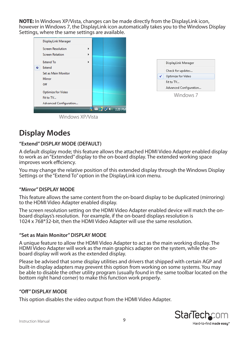 Display modes | StarTech.com IPUSB2HD2 User Manual | Page 12 / 18