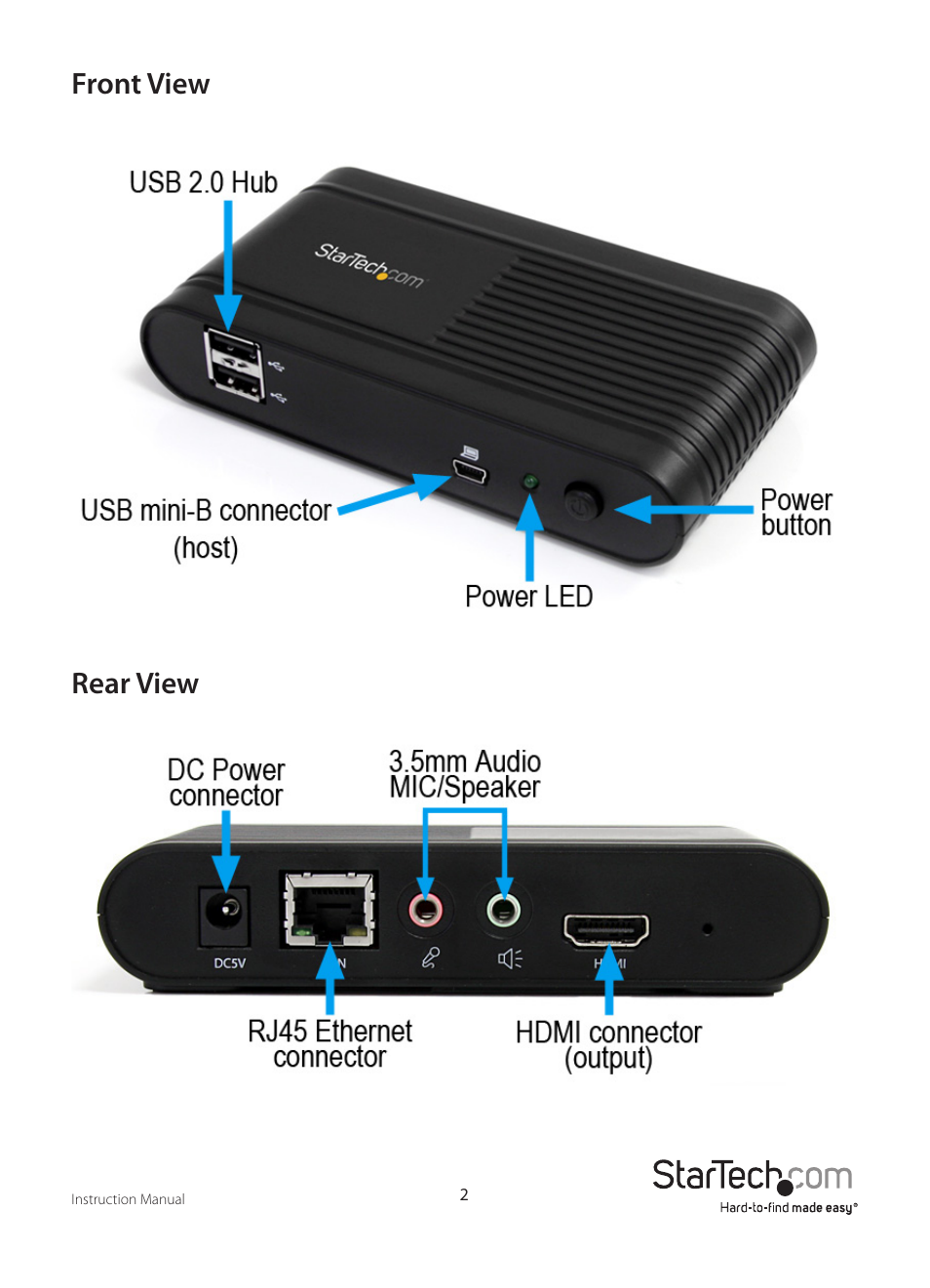 Front view rear view | StarTech.com IPUSB2HD2 User Manual | Page 5 / 18