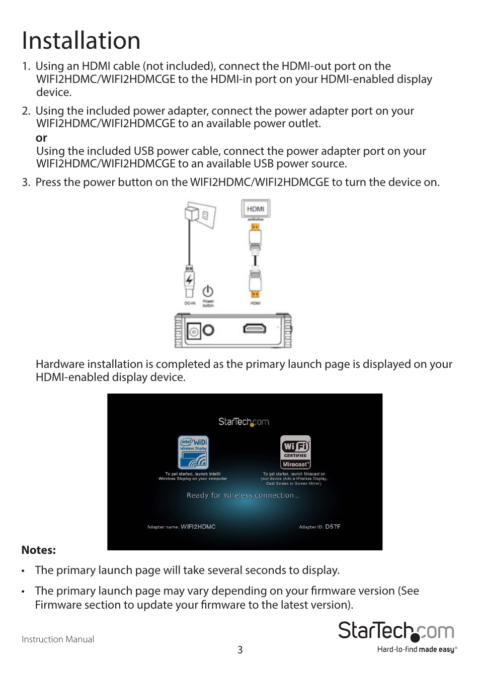 Installation | StarTech.com WIF2HDMC Quick Start User Manual | Page 6 / 20
