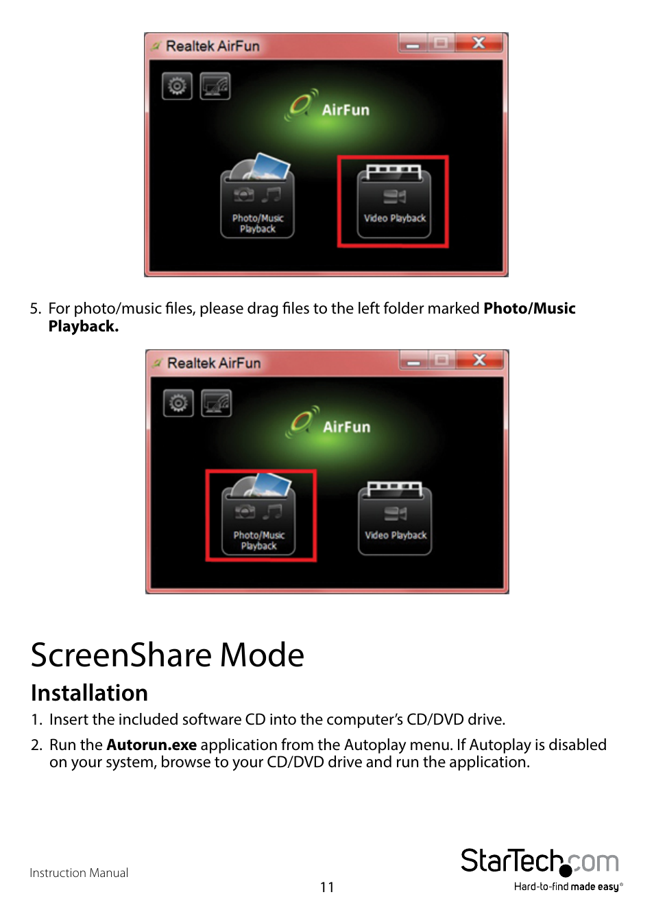 Screenshare mode, Installation | StarTech.com WIFI2HDMCGE Manual User Manual | Page 15 / 34