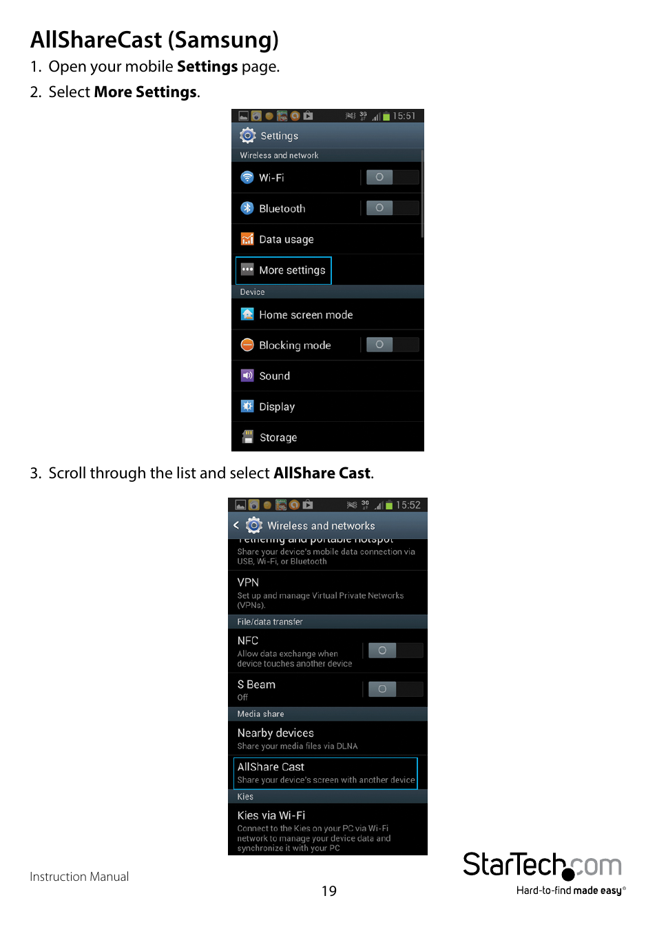 Allsharecast (samsung) | StarTech.com WIFI2HDMCGE Manual User Manual | Page 23 / 34