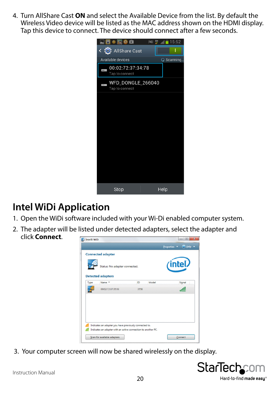 Intel widi application | StarTech.com WIFI2HDMCGE Manual User Manual | Page 24 / 34