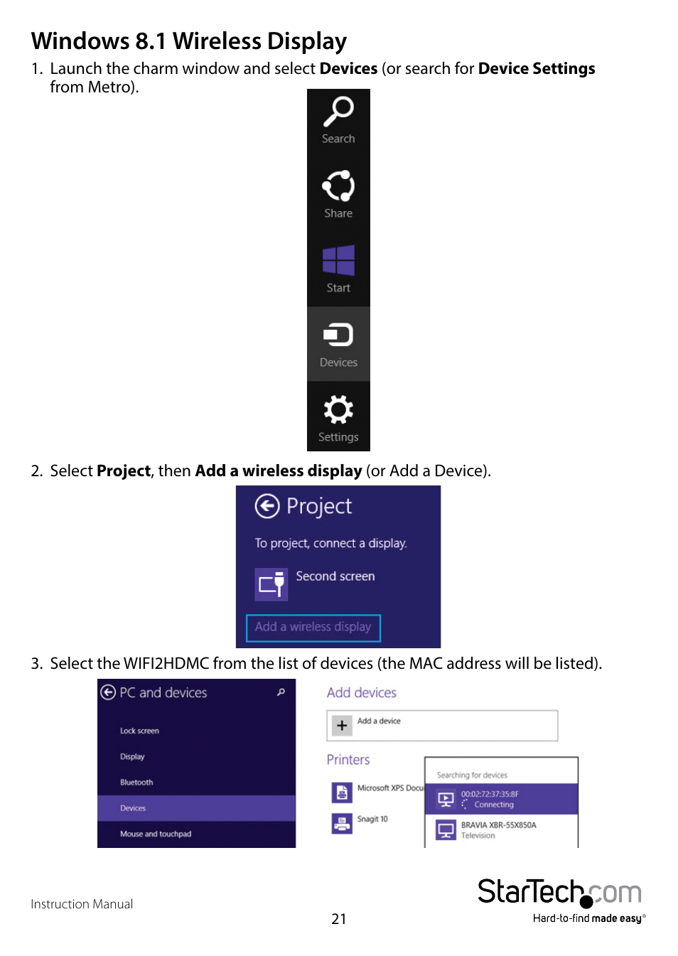 Windows 8.1 wireless display | StarTech.com WIFI2HDMCGE Manual User Manual | Page 25 / 34