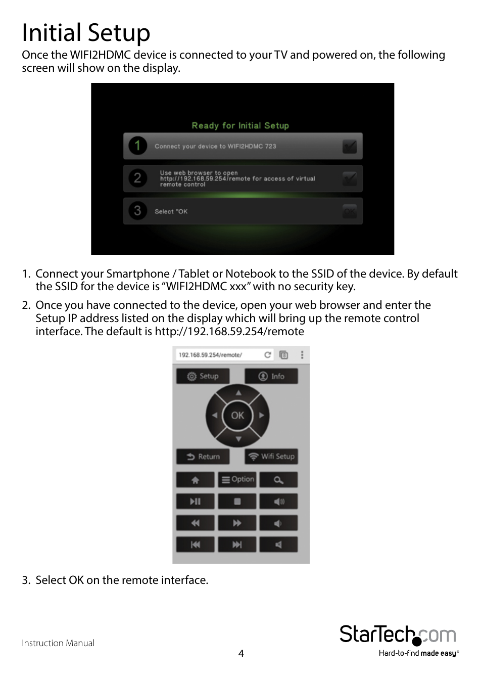 Initial setup | StarTech.com WIFI2HDMCGE Manual User Manual | Page 8 / 34