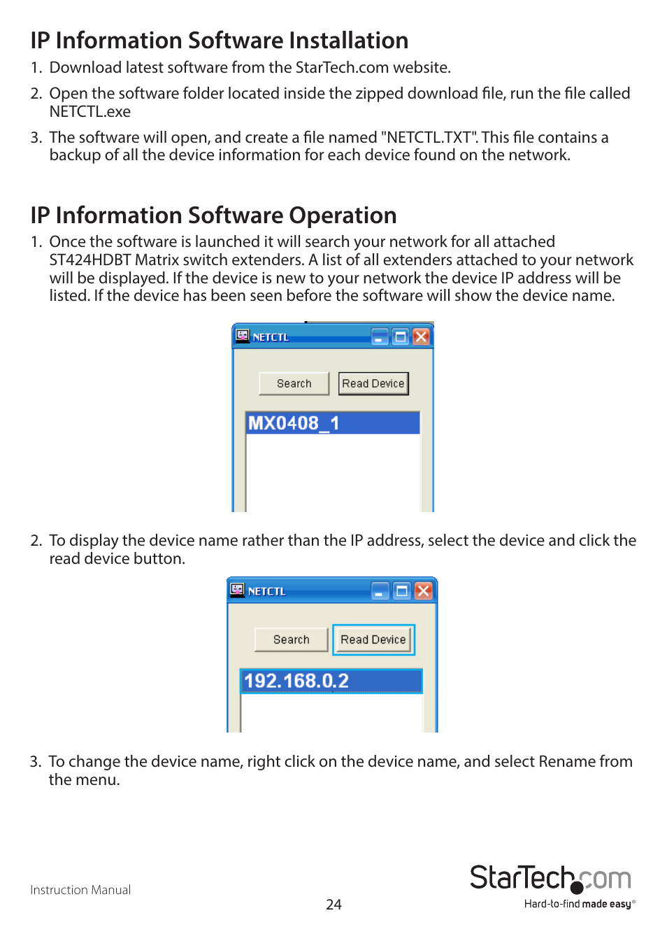 Ip information software installation, Ip information software operation | StarTech.com STHDBTRX User Manual | Page 27 / 34