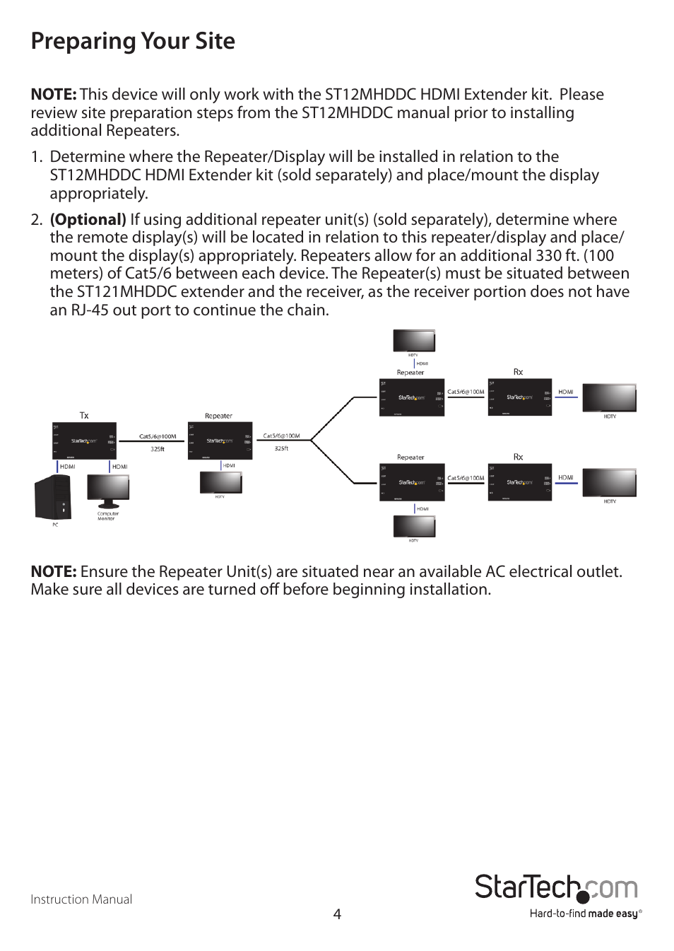 Preparing your site | StarTech.com ST12MHDDCRP User Manual | Page 7 / 12