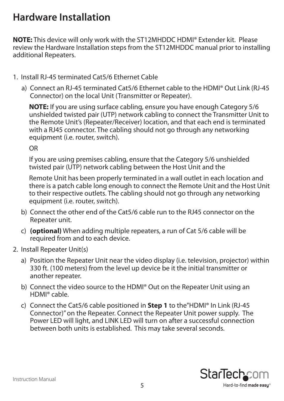 Hardware installation | StarTech.com ST12MHDDCRP User Manual | Page 8 / 12
