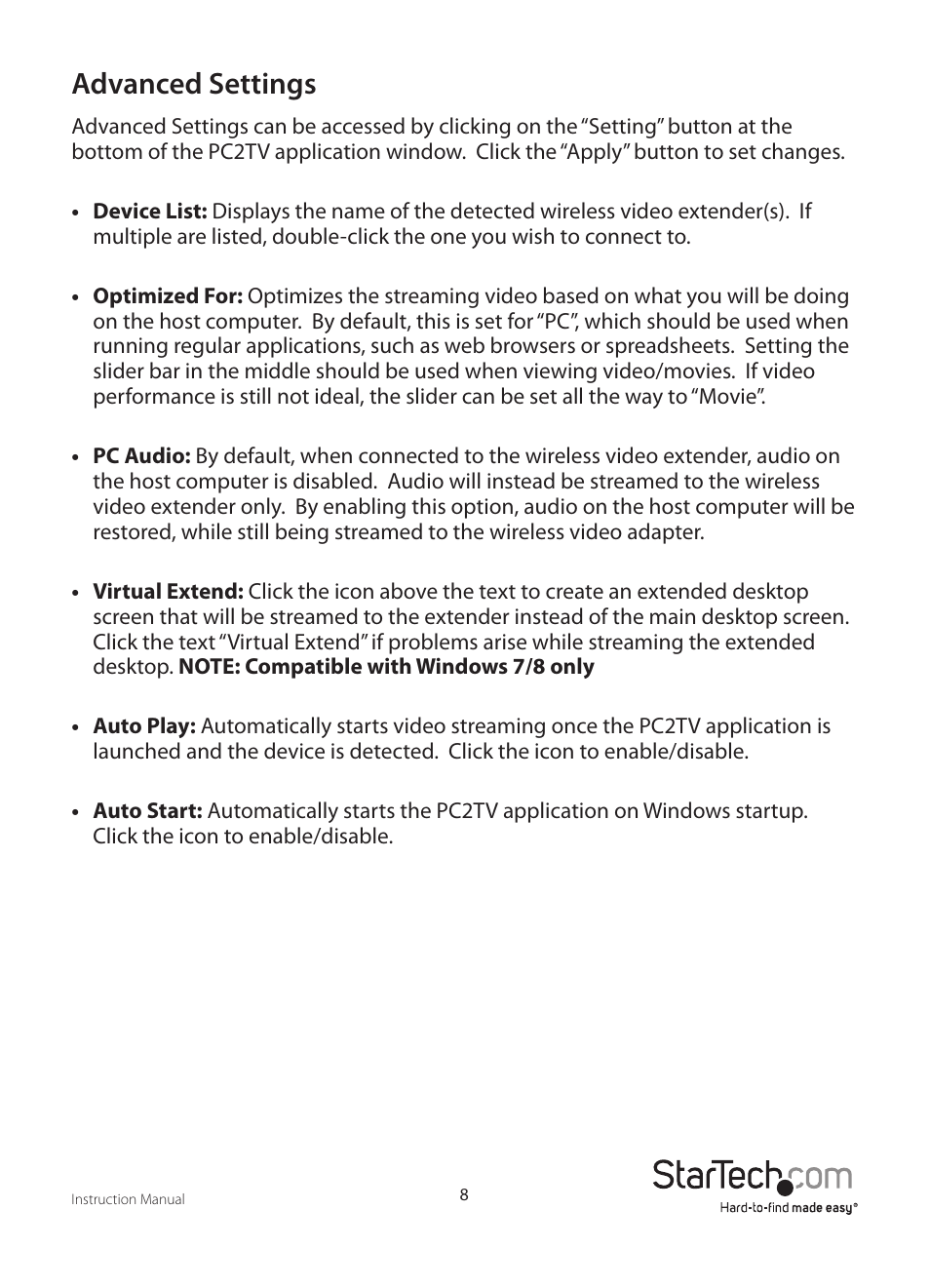 Advanced settings | StarTech.com WIFI2HD2 User Manual | Page 11 / 27