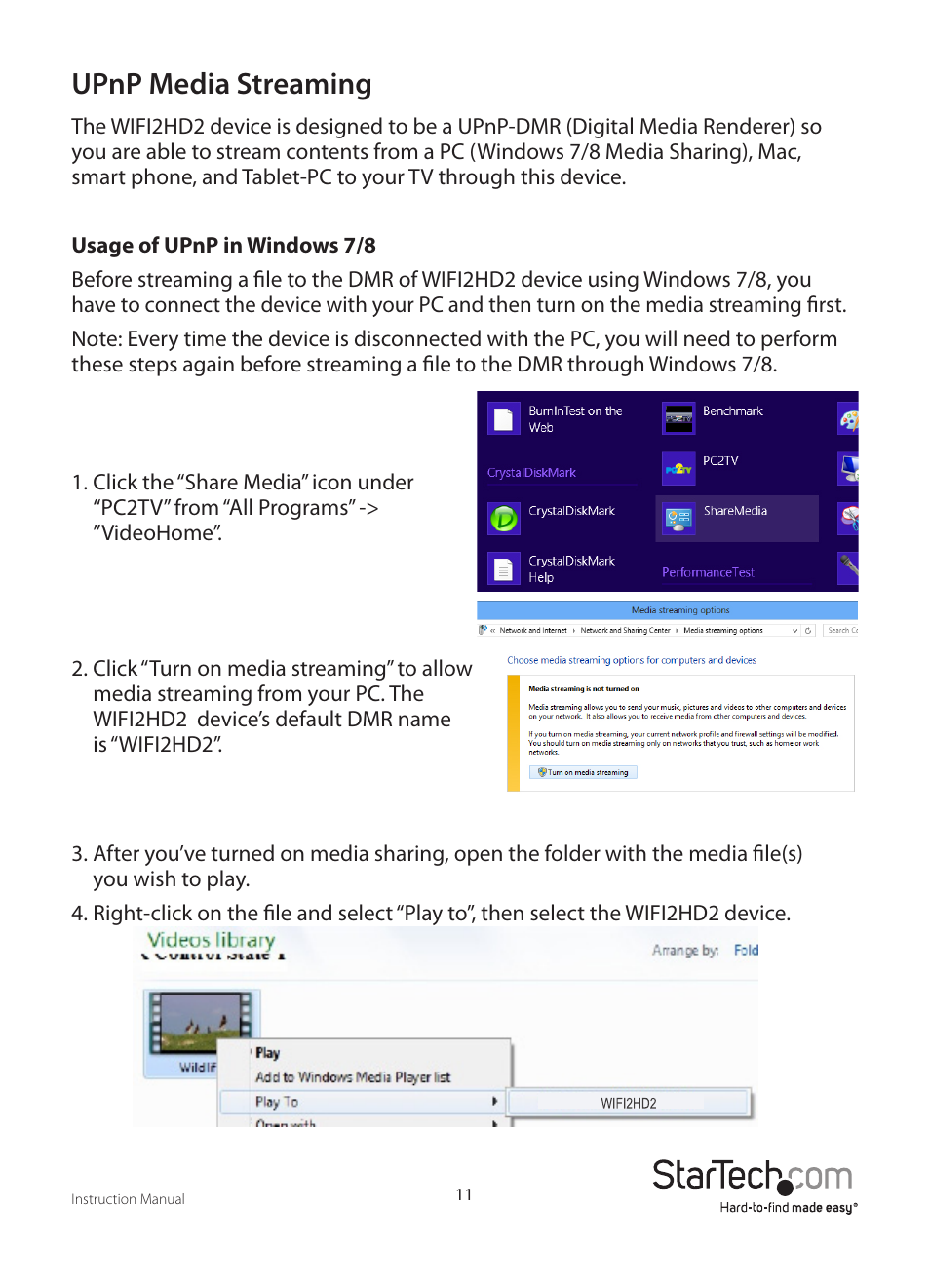Upnp media streaming | StarTech.com WIFI2HD2 User Manual | Page 14 / 27