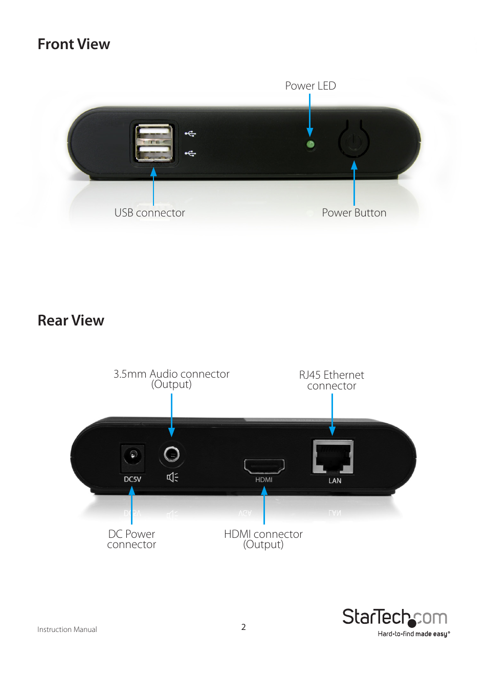 Front view rear view | StarTech.com WIFI2HD2 User Manual | Page 5 / 27