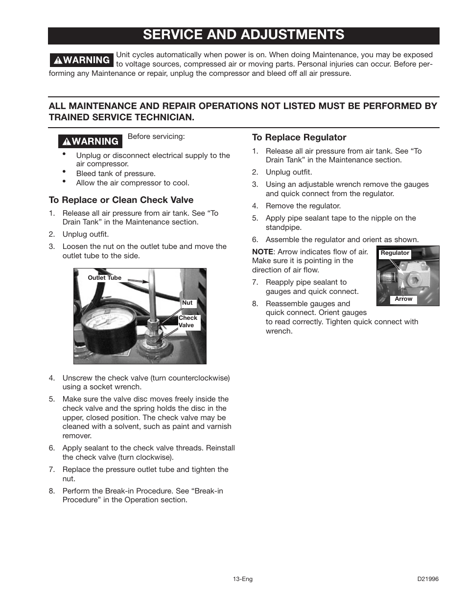 Service and adjustments | Craftsman 919.16724 User Manual | Page 13 / 32