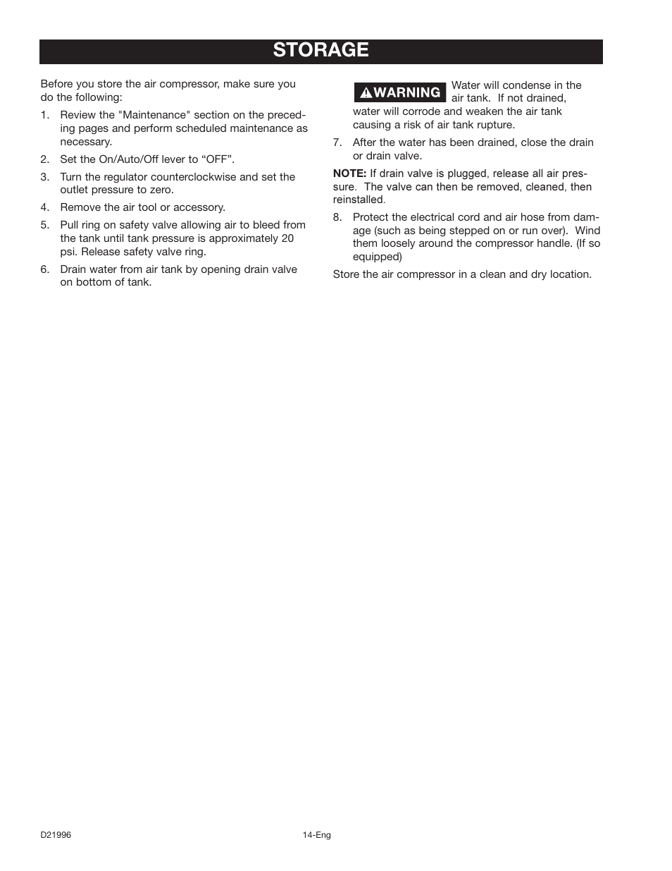 Storage | Craftsman 919.16724 User Manual | Page 14 / 32