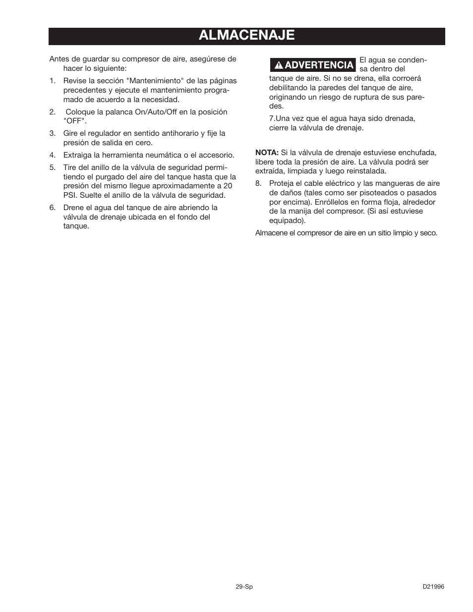 Almacenaje | Craftsman 919.16724 User Manual | Page 29 / 32