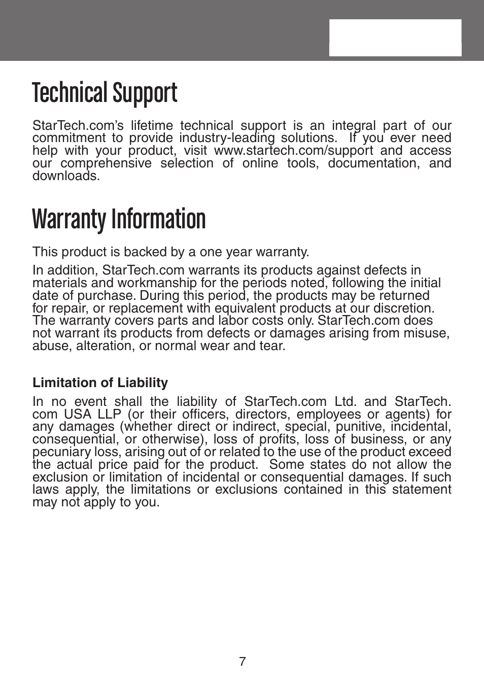 Technical support, Warranty information | StarTech.com ST121UTPHDEU User Manual | Page 10 / 11