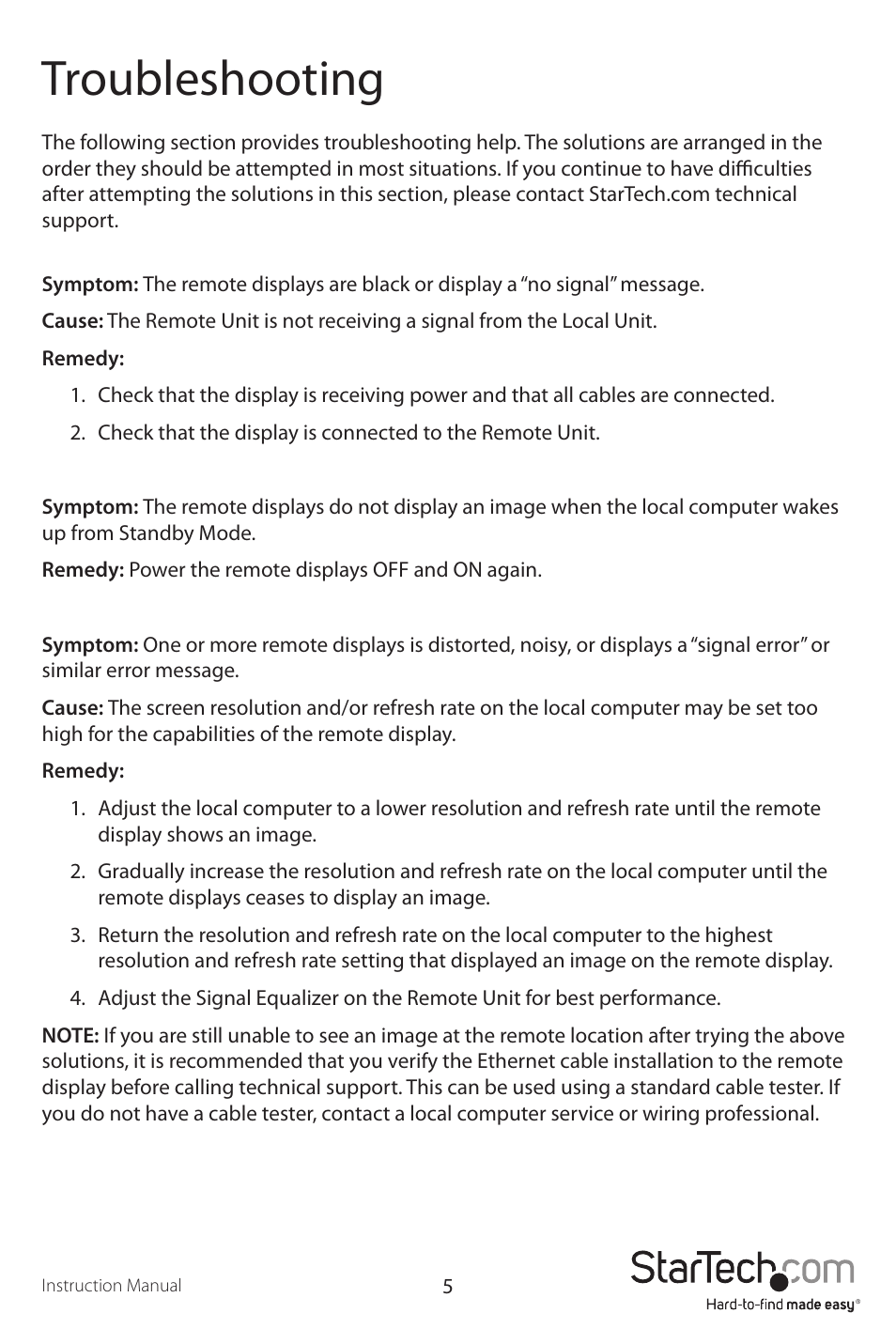 Troubleshooting | StarTech.com ST121UTPEU User Manual | Page 8 / 12