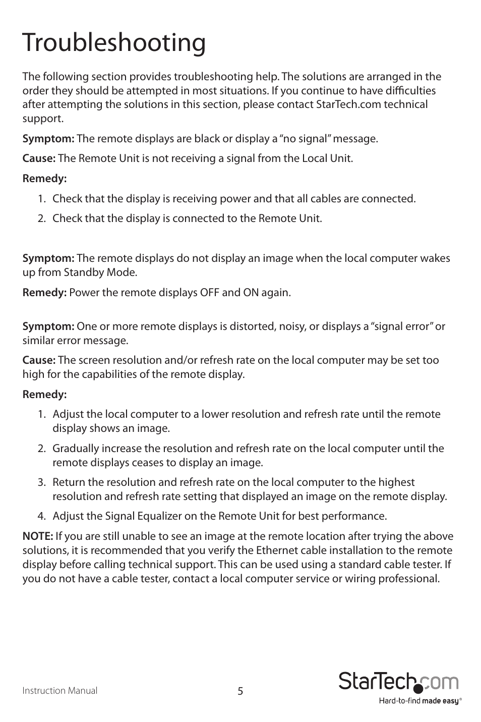 Troubleshooting | StarTech.com ST122UTPAEU User Manual | Page 8 / 12