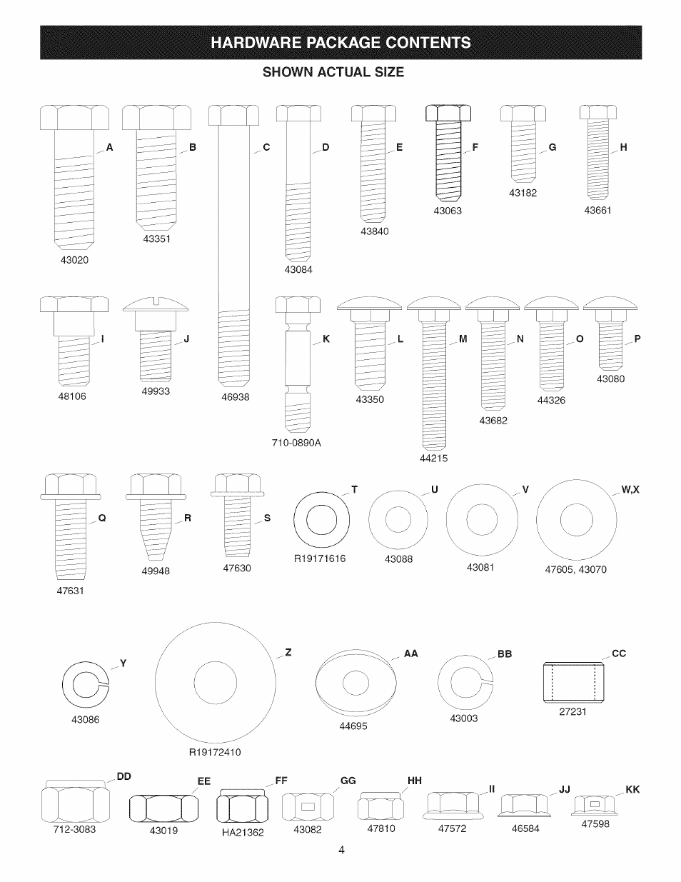 Hardware package contents | Craftsman 486.248371 User Manual | Page 4 / 28