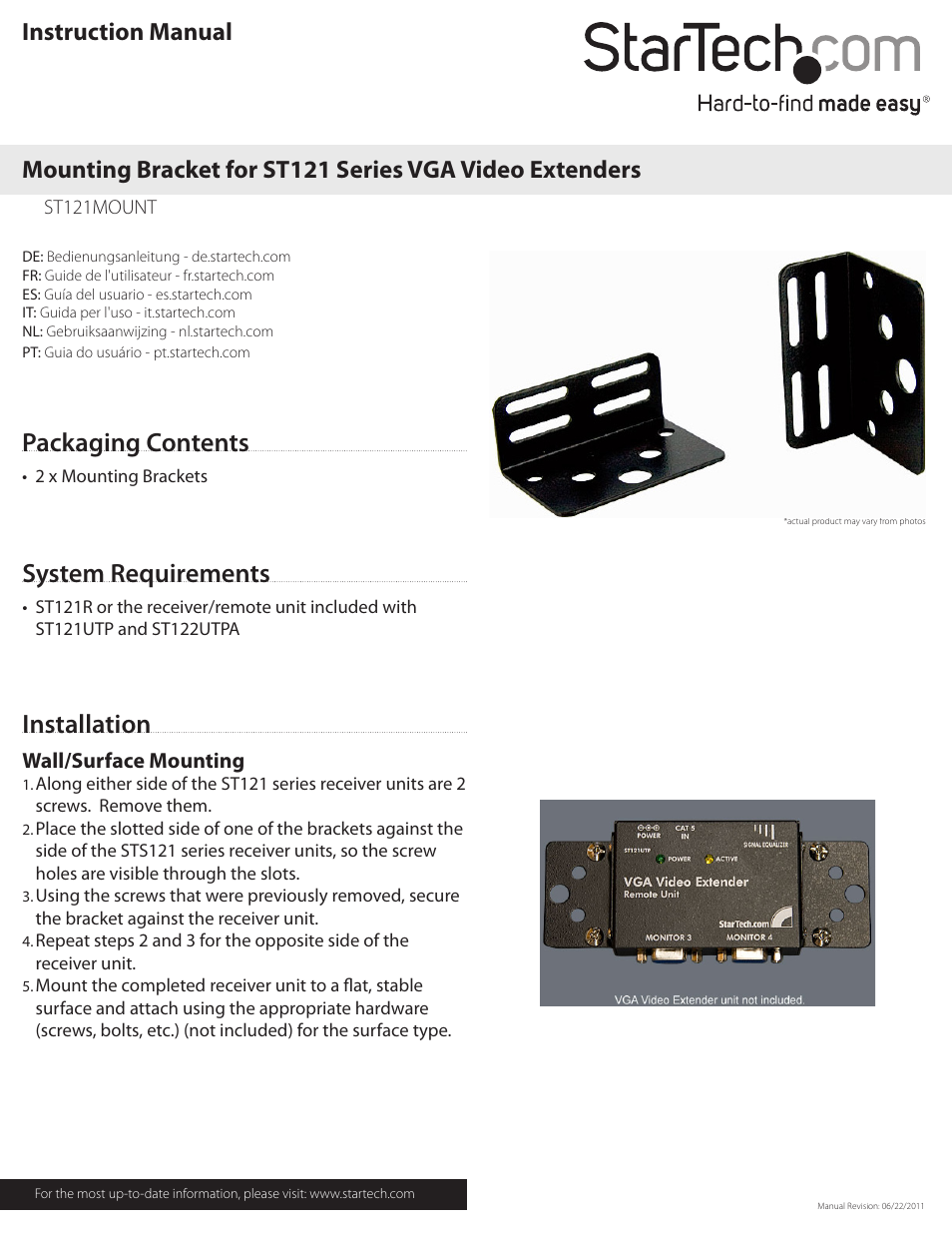 StarTech.com ST121MOUNT User Manual | 2 pages