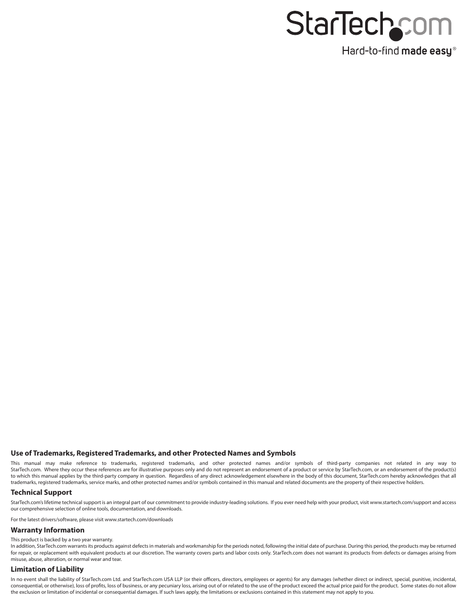 Technical support, Warranty information, Limitation of liability | StarTech.com ST121MOUNT User Manual | Page 2 / 2