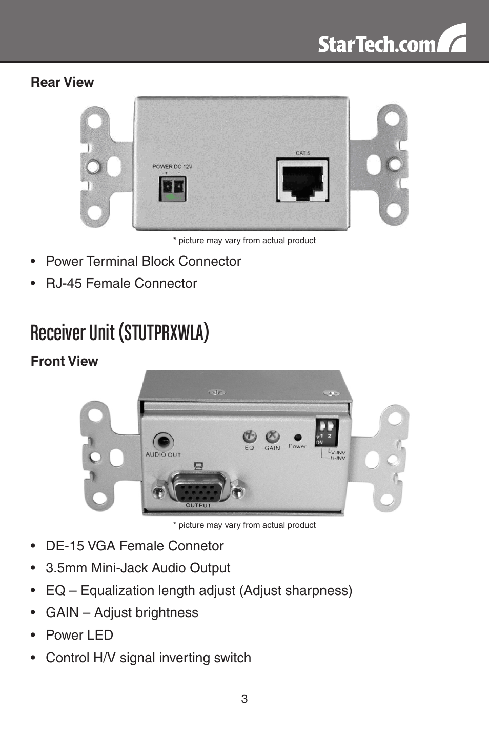 Receiver unit (stutprxwla) | StarTech.com STUTPWALLA User Manual | Page 6 / 12