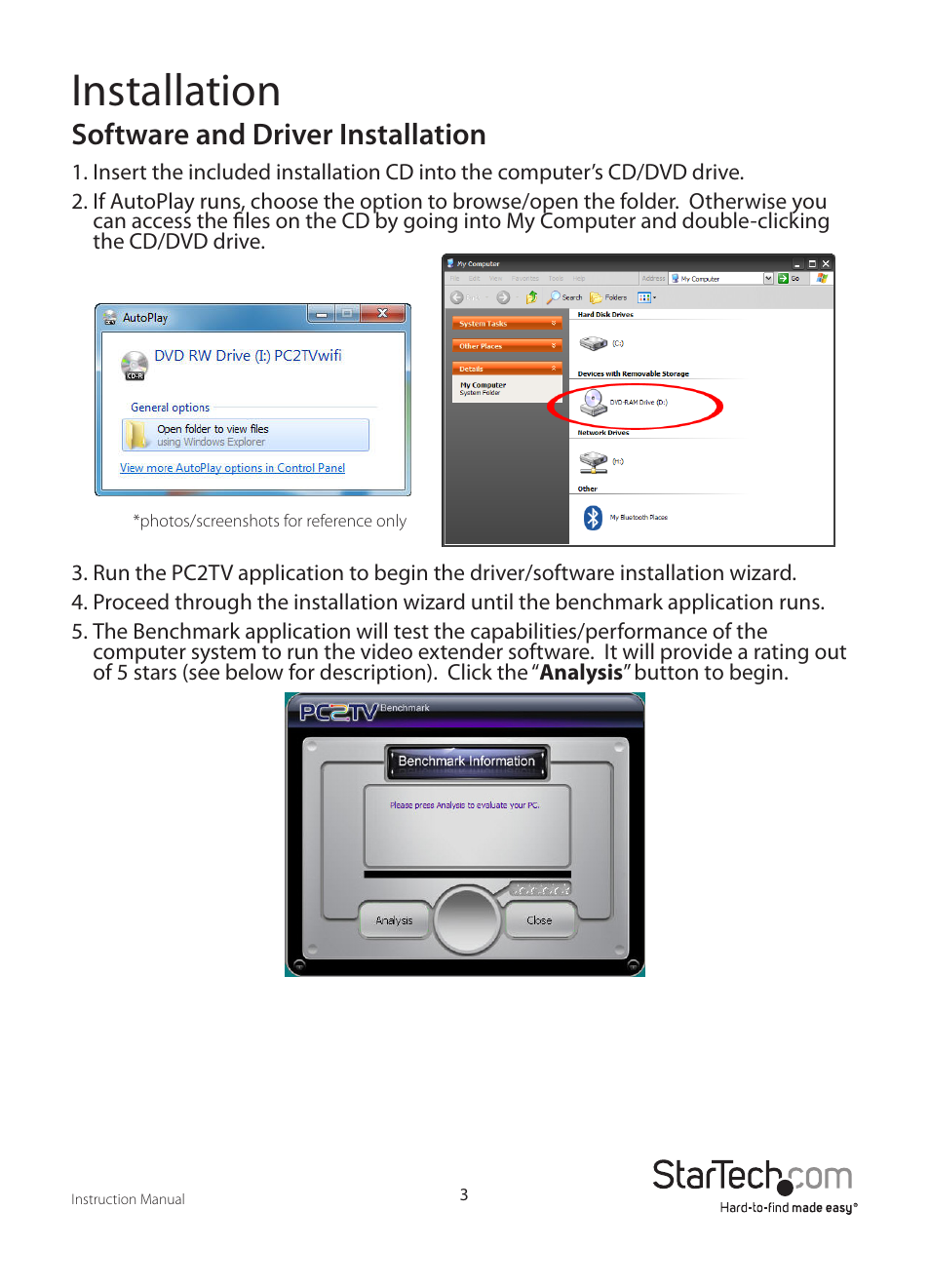 Installation, Software and driver installation | StarTech.com WIFI2VGA User Manual | Page 6 / 19