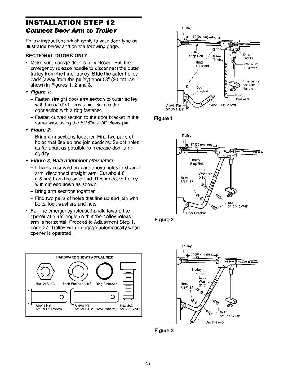 Connect door arm to trolley, Connect the door arm to the trolley -26, Installation step 12 | Craftsman 139.53910 User Manual | Page 25 / 76