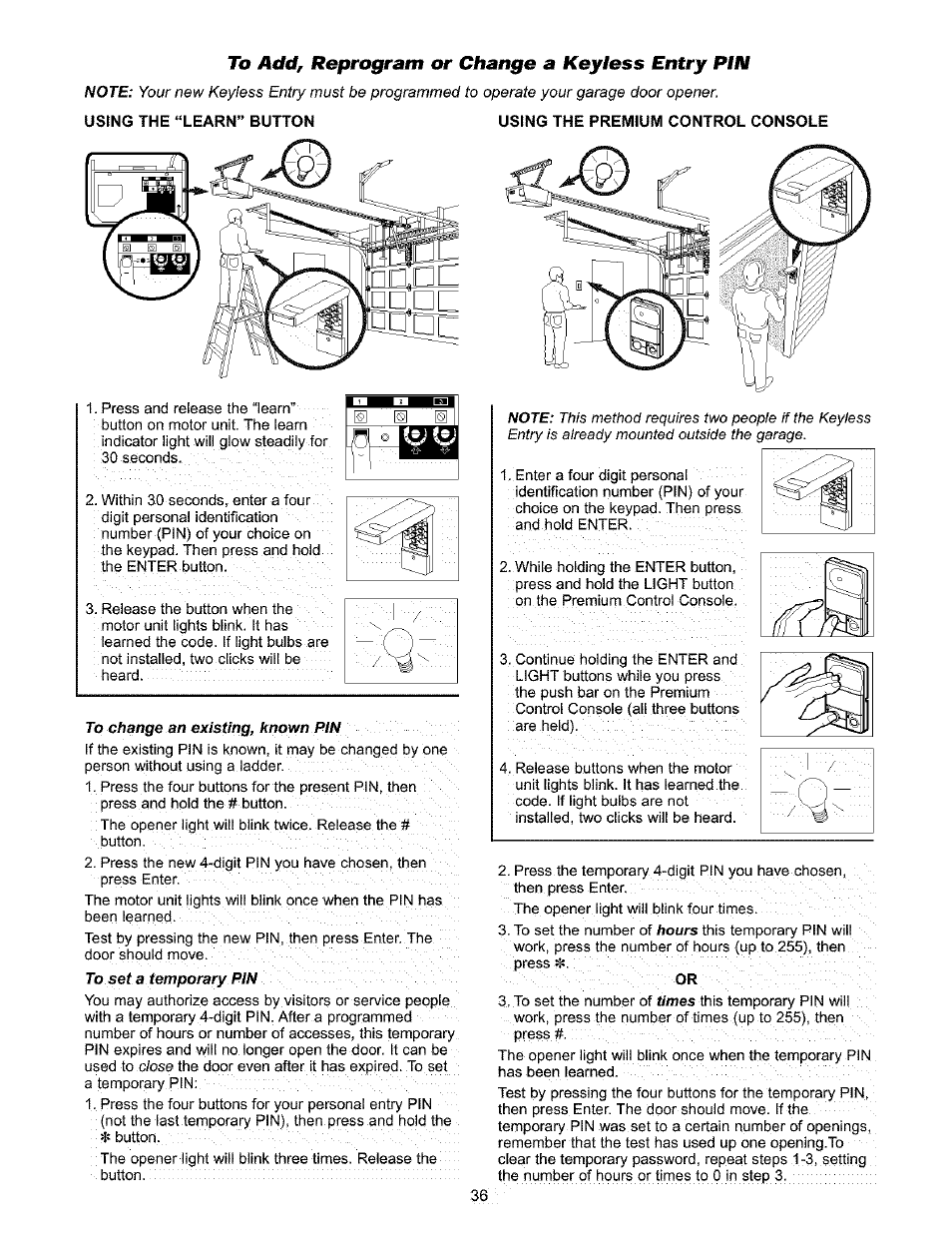 To addf reprogram or change a keyless entry pin | Craftsman 139.53910 User Manual | Page 36 / 76