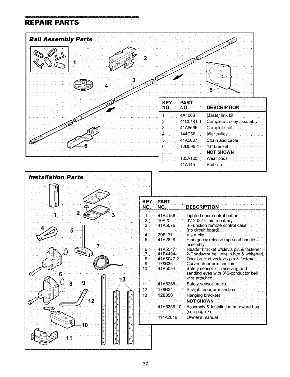 Repair parts, Installation parts | Craftsman 139.53910 User Manual | Page 37 / 76